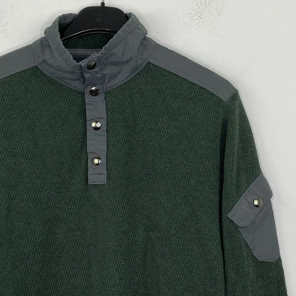 Banana Republic Men's Large Sweater Green Pocket Sleeve Waffle Knit Popover BY8